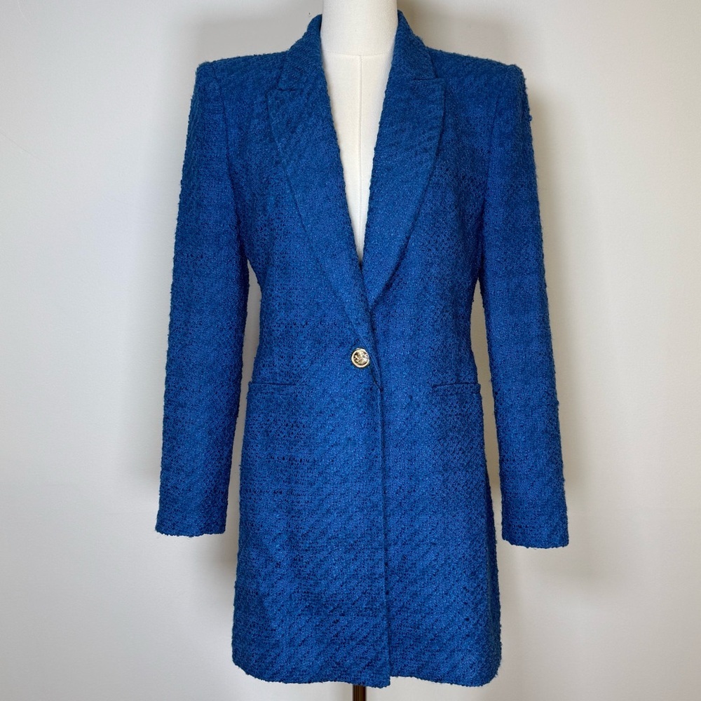 Zara Blue and Gold Quilted Blazer with Notched Lapels SIZE M NWT
